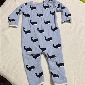 Jane and Jack  Light Blue Whale Knit One-Piece  onesie open feet